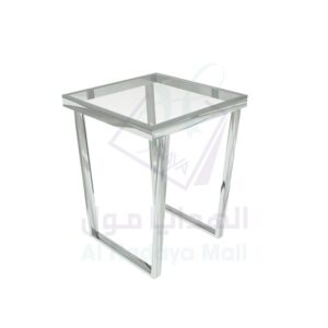 طاولة ستانلس ستيل بسطح زجاج - 70x55x55 سم - فضي