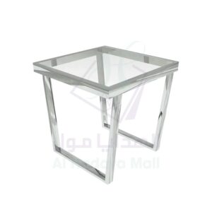 طاولة خدمة ستانلس ستيل بواجهة زجاجية انيقة - 55x55x55 سم - فضي