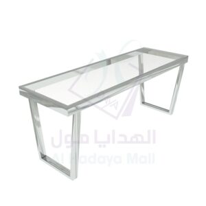 طاولة كونسول زجاج مستطيلة بقاعدة ستانلس 120x40x48 سم - فضي - فضي