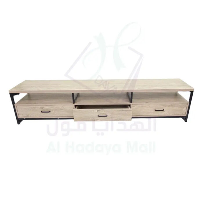 طاولة بلازما خشب مع 3 دروج - بيج - 200x40x42 سم