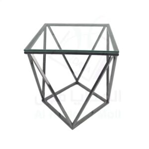 طاولة قهوة بتصميم هندسي - زجاج وهيكل معدني - 50x50x53 سم
