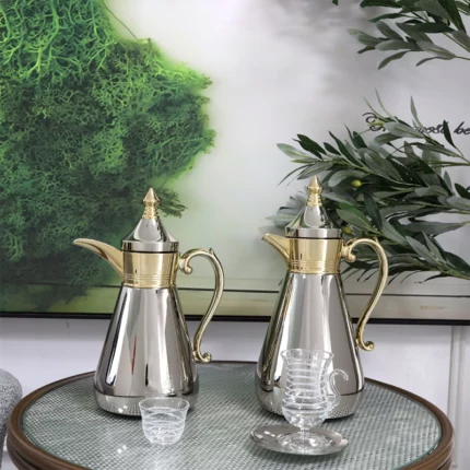 Elegant and luxurious thermos set with golden touches - 1 - 0.7 liters - 2 pieces - gold and silver