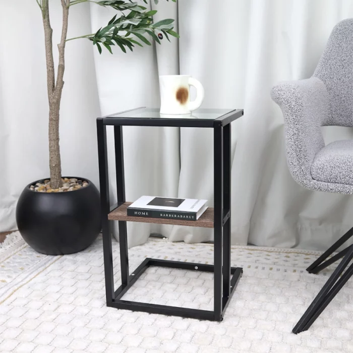 طاولة خدمة زجاجية أنيقة - 35x35x58 سم - بني 170aa12118bc22bd5403a37500054d5e
