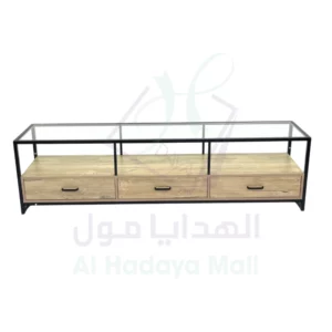 طاولة بلازما بسطح زجاجي مع 3 أدراج - بيج - 180x39x50 سم - 2218W