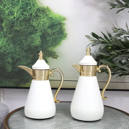 Classic Luxury Thermos Set with Golden Touches - 2 Pieces - White and Gold