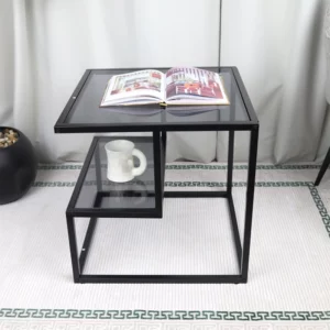 طاولة فردية زجاجية عصرية - أسود - 55x55x55 سم