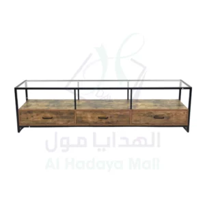 طاولة بلازما بسطح زجاجي مع 3 أدراج - عسلي - 180x39x50 سم - 2218A