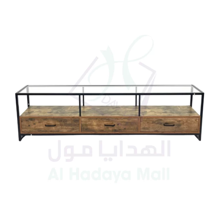 طاولة بلازما بسطح زجاجي مع 3 أدراج - عسلي - 180x39x50 سم - 2218A 5fe4b90ba2e4b1939579ad1b12e0fcf0