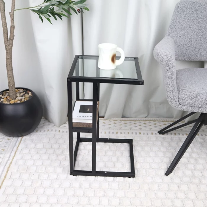طاولة خدمة زجاجية أنيقة - 35x35x58 سم - بني fe0804a0f3a863944d91401fd53f8f63