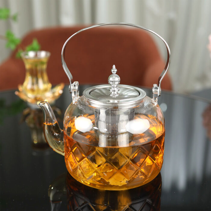 ابريق زجاج أنيق وفاخر بيد استيل ــ شفاف فضي ــ 1200 مل 345