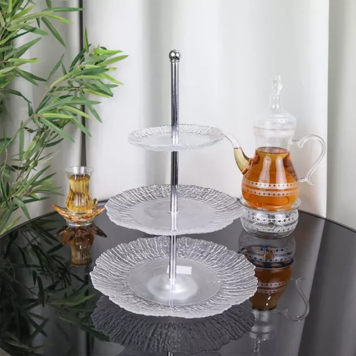 شيال حلويات من الزجاج كلاسيكي - 3 أدوار - فضي - 38 سم 03ede747a93e5890a311f4792282b085
