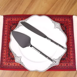 طقم سكين حلويات فاخر - فضي - قطعتين - 26 سم
