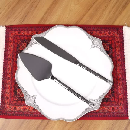 طقم سكين حلويات فاخر - فضي - قطعتين - 26 سم