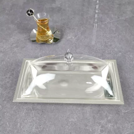 صينية تقديم أنيق بغطاء أكرليك - 30x17x15سم - فضي