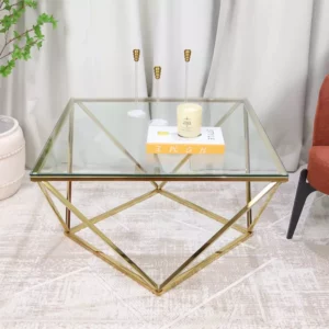 طاولة مفرد ستانلس ستيل أنيقة - ذهبي - 80x80x48 سم