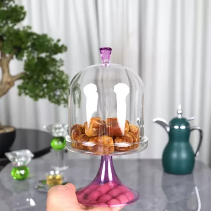 تمرية أنيقة وعصرية زجاج بغطاء - 12x22سم - شفاف بنفسجي