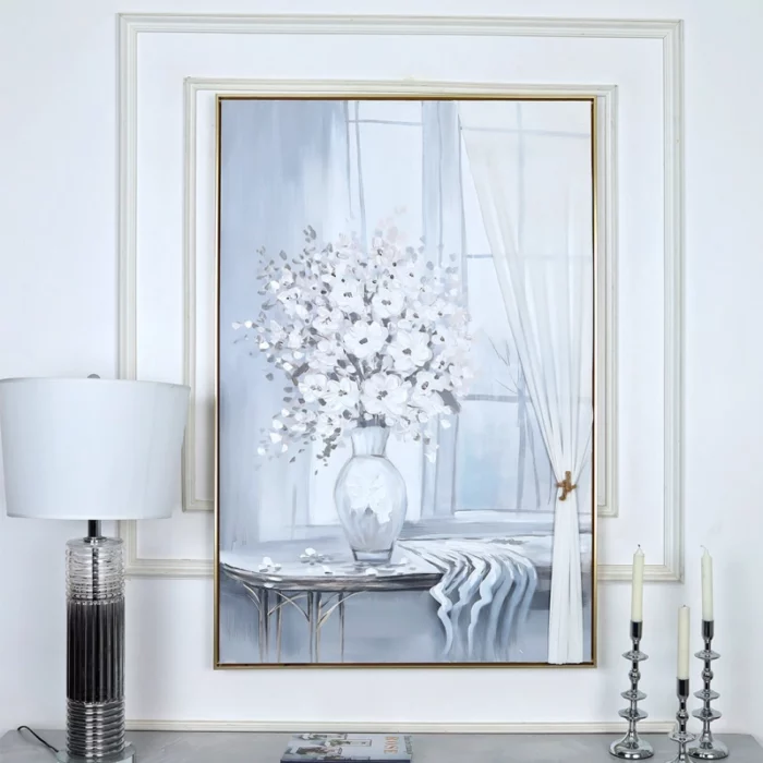لوحة جدارية مستطيلة الشكل بإطار خشبي - ازرق وذهبي - 120x80 سم 00ed83d7d5a9a542a7c8252a53040206