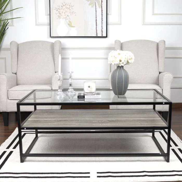 طاولة فردية بتصميم أنيق بسطح من الزجاج - دورين - رمادي - 120x60x50 سم 36115fa1384154885ef0d5e17946e70d