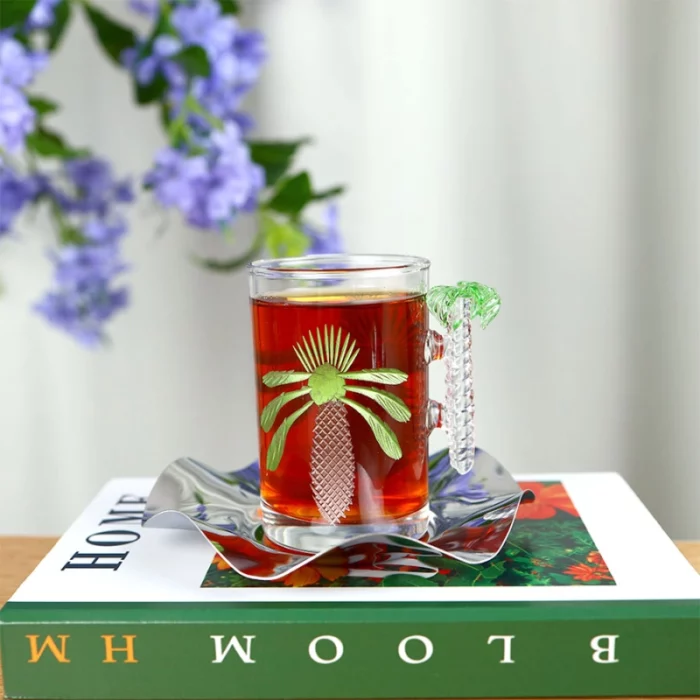 طقم بيالات وفناجيل أنيق وفاخر بتصميم نخلة - زجاج - 18 قطعة - أخضر وفضي ce6b8461f5ddaf65975ba0aca30f30b0
