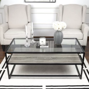 طاولة فردية بتصميم أنيق بسطح من الزجاج - دورين - رمادي - 120x60x50 سم