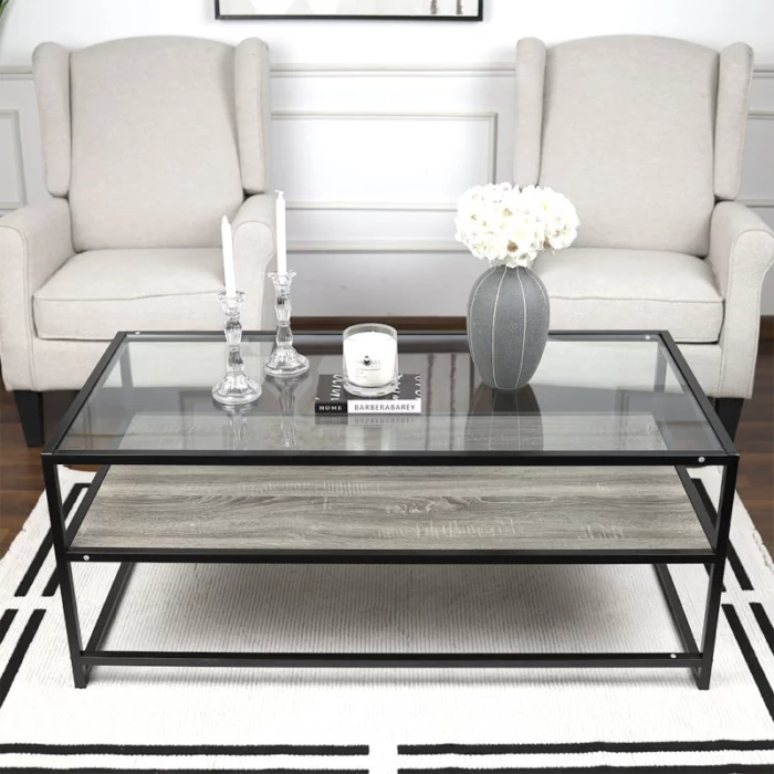 طاولة فردية بتصميم أنيق بسطح من الزجاج - دورين - رمادي - 120x60x50 سم ea95912571c85da500c2496fdc61632b